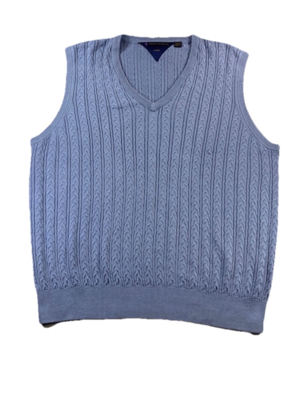 Henry Jacobson Blue Cable Knit Sweater Vest XL Silk Cotton Preppy